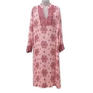ZARA Pink Boho Kaftan Tunic Dress M Semi Sheer Indian Print Metallic Thread NWT